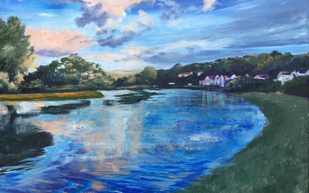 Crepuscular evening light across the Camel River Wadebridge