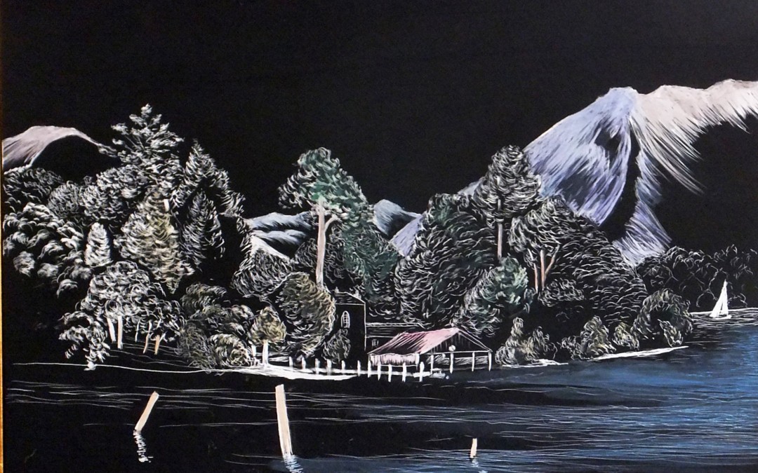 Derwent water island – Scratchboard