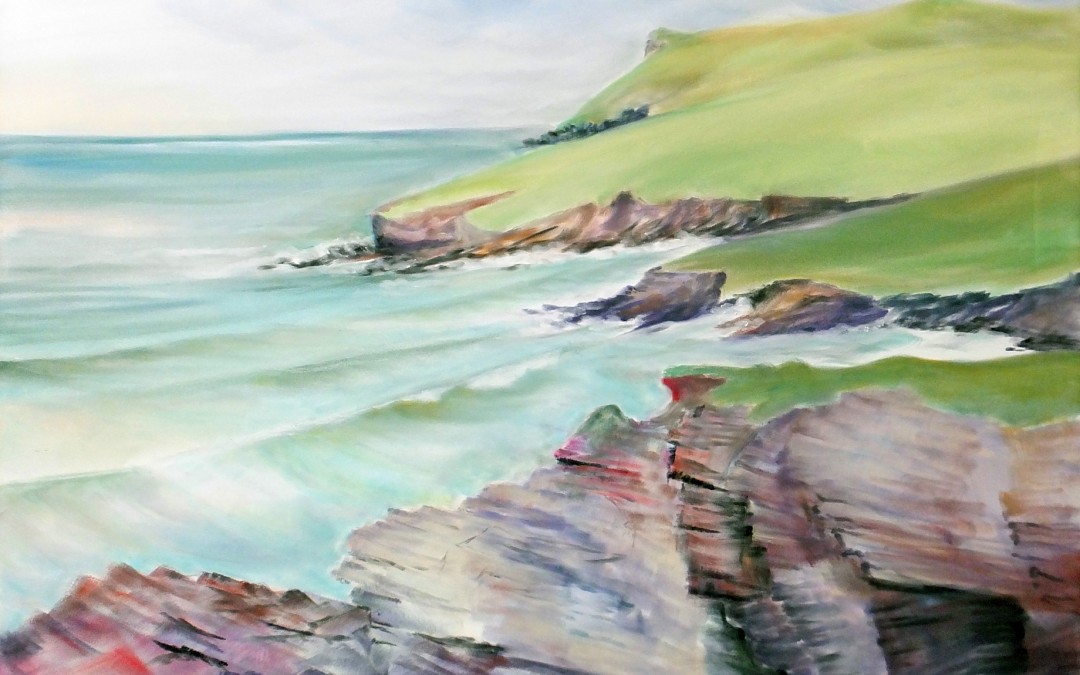 Towards Pentire point from New Polzeath Cornwall